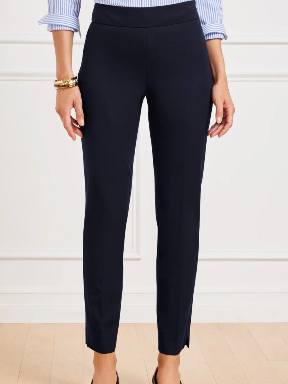 Talbots Women's Size 6 Black Chatham Velour Flat Front Side Zip Slim Leg Pants